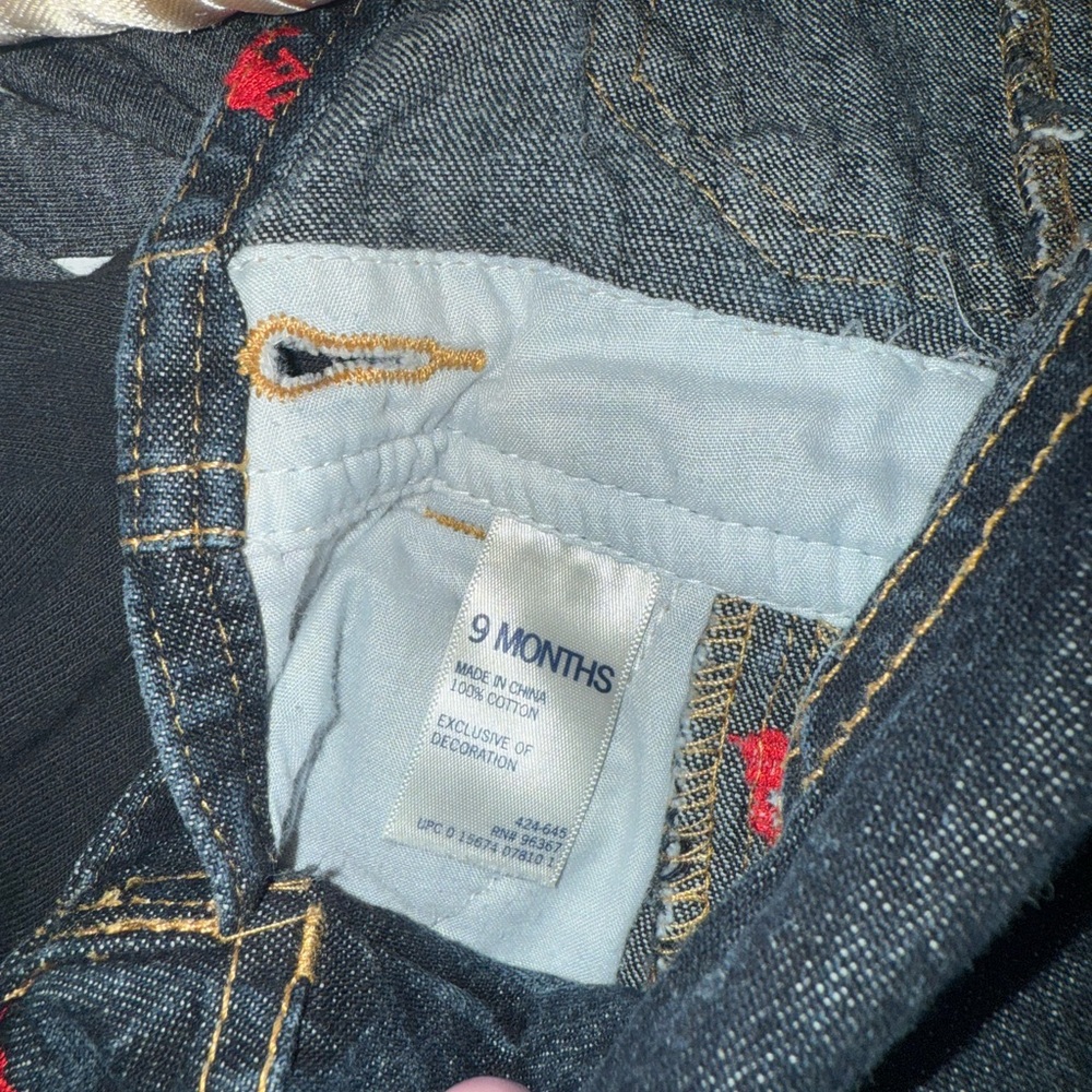 OshKosh B'gosh Kids Denim Overalls - Dark Blue with Red Trains - Picture 5 of 5